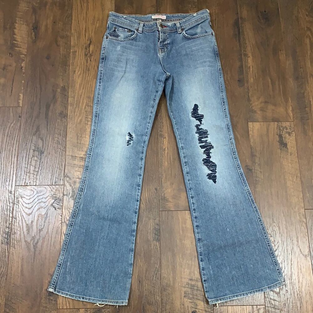 Tommy Jeans Distressed Embroidery Back Flap Pockets Bootcut Jeans